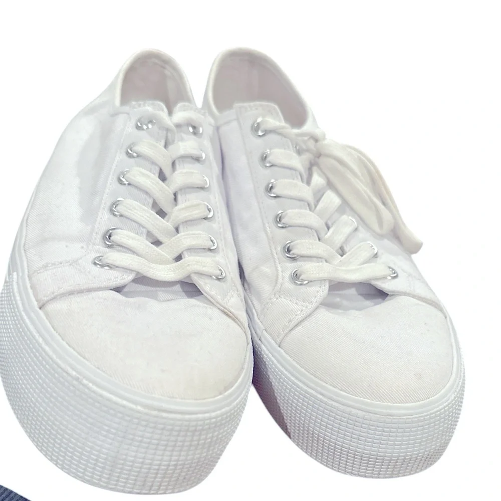 BODEN RAINBOW STRIPE BACK White Canvas PLATFORM Sneakers 40